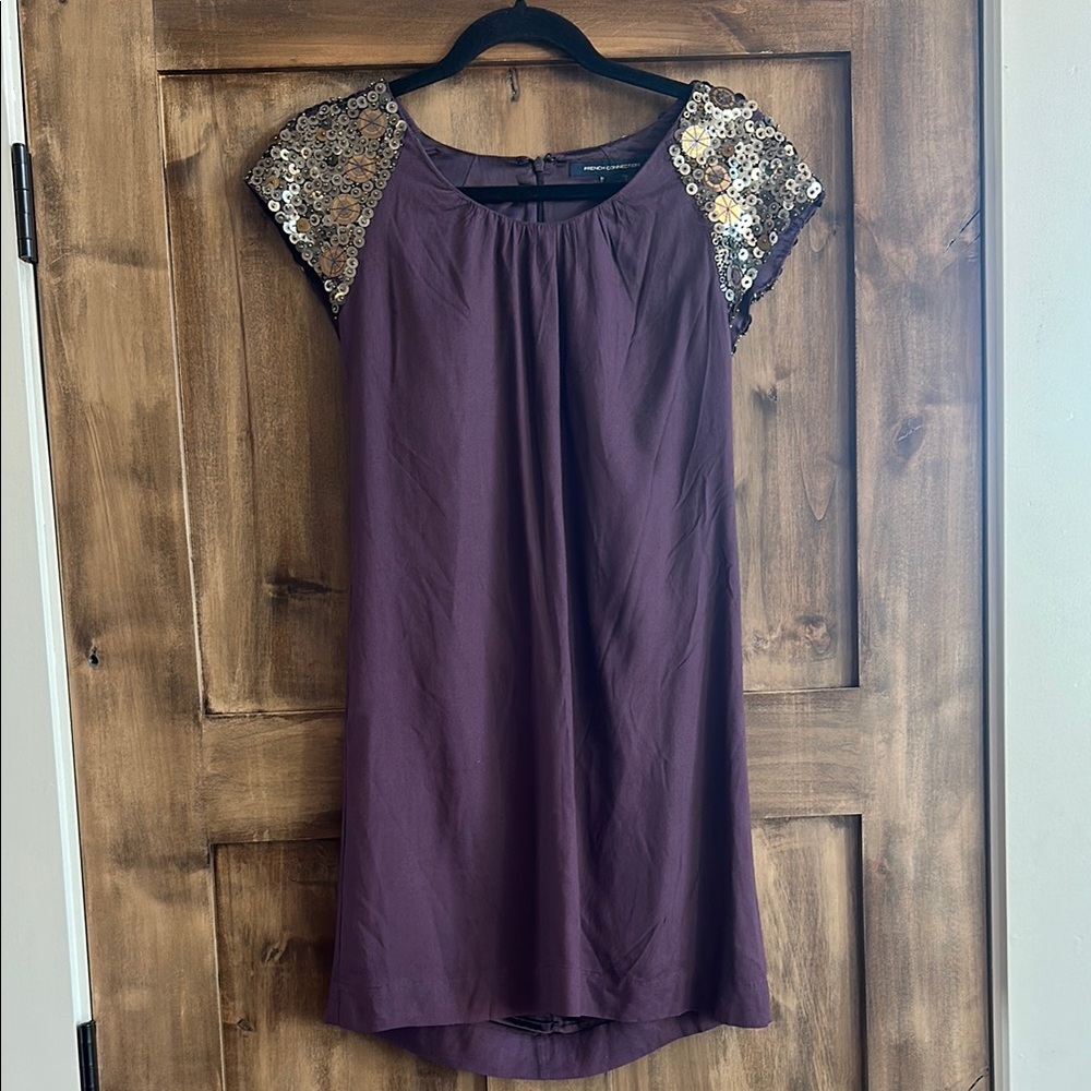 French Connection Purple Dress with Sequin Sleeves